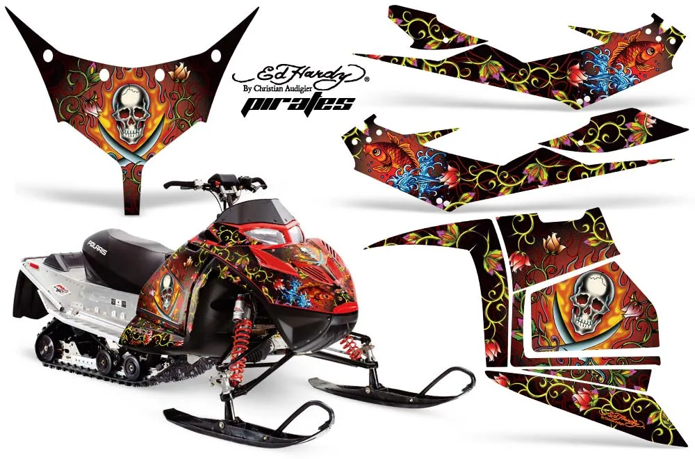 Polaris IQ Race 600 Sled Graphic Kit - All Years Ed Hardy - Pirates Red