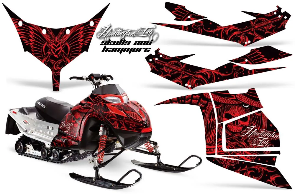 Polaris IQ Race 600 Sled Graphic Kit - All Years Skulls N Hammers Red