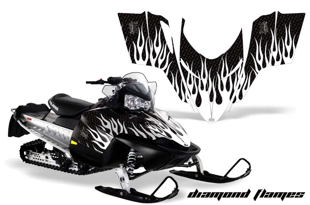 Polaris RMK / Shift / Assault Sled Graphic Kit - 2006-2020 Diamond Flames White
