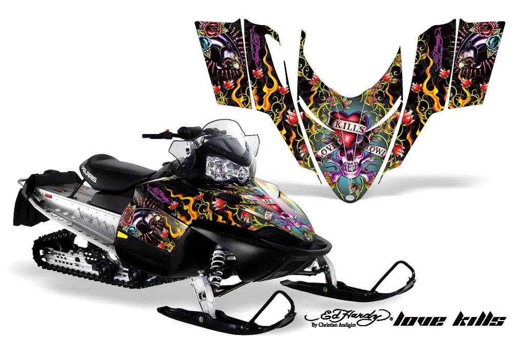 Polaris RMK / Shift / Assault Sled Graphic Kit - 2006-2020 Ed Hardy - Love Kills Black