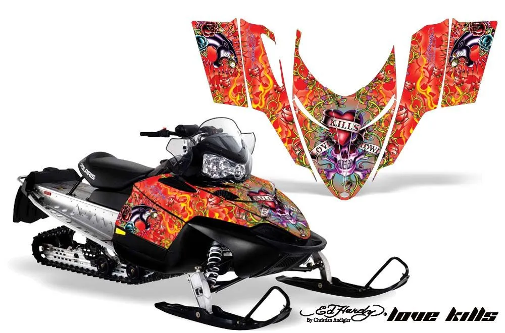 Polaris RMK / Shift / Assault Sled Graphic Kit - 2006-2020 Ed Hardy - Love Kills Red