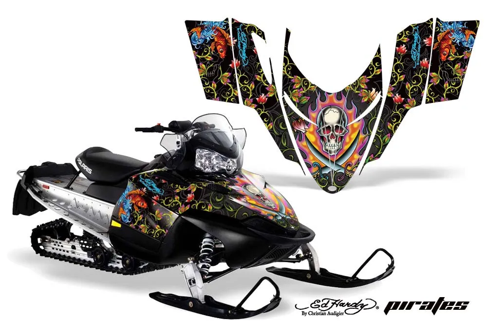 Polaris RMK / Shift / Assault Sled Graphic Kit - 2006-2020 Ed Hardy - Pirates Black