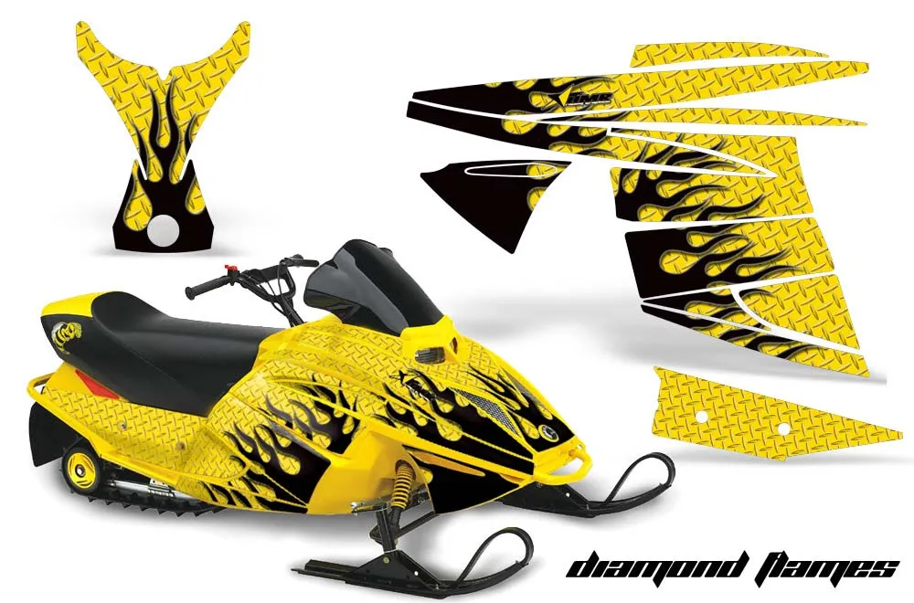 Ski Doo Mini Z Sled Graphic Kit - 2003-2008 Diamond Flames Yellow