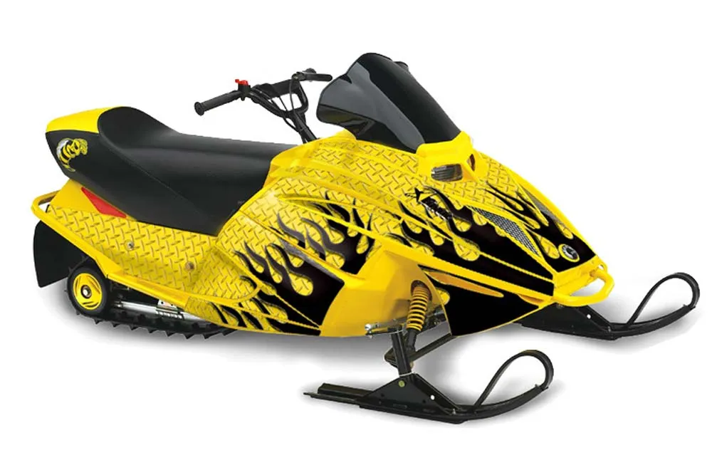 Ski Doo Mini Z Sled Graphic Kit - 2003-2008 Diamond Flames Yellow