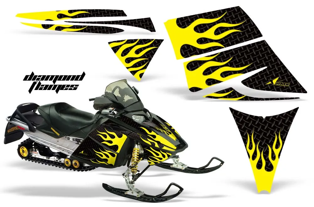 Ski Doo Rev Sled Graphic Kit - 2004-2012 Diamond Flames Yellow
