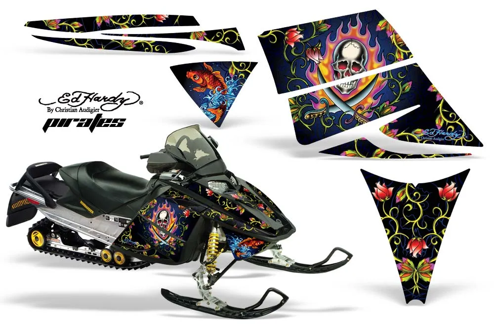 Ski Doo Rev Sled Graphic Kit - 2004-2012 Ed Hardy - Pirates Blue