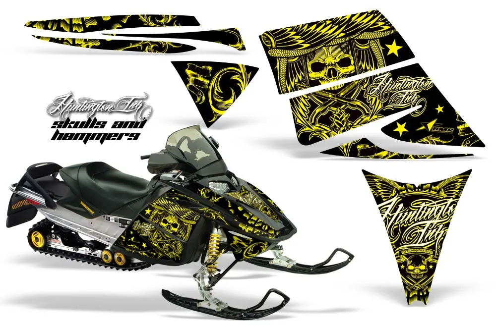 Ski Doo Rev Sled Graphic Kit - 2004-2012 Skulls N Hammers Yellow