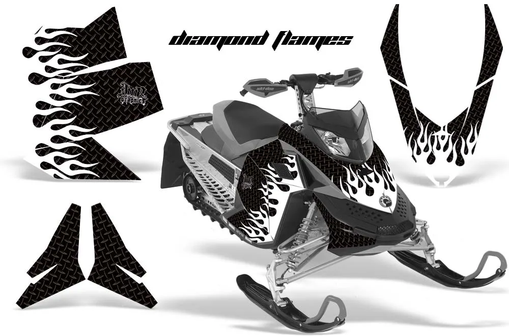 Ski Doo Rev XP Sled Graphic Kit - 2008-2012 Diamond Flames Black