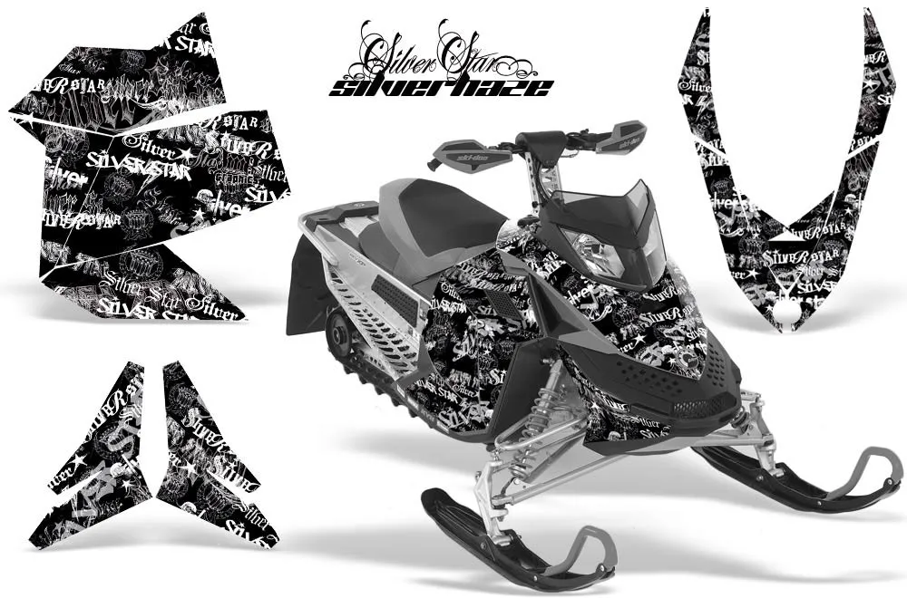 Ski Doo Rev XP Sled Graphic Kit - 2008-2012 Silver Star - Silverhaze Black