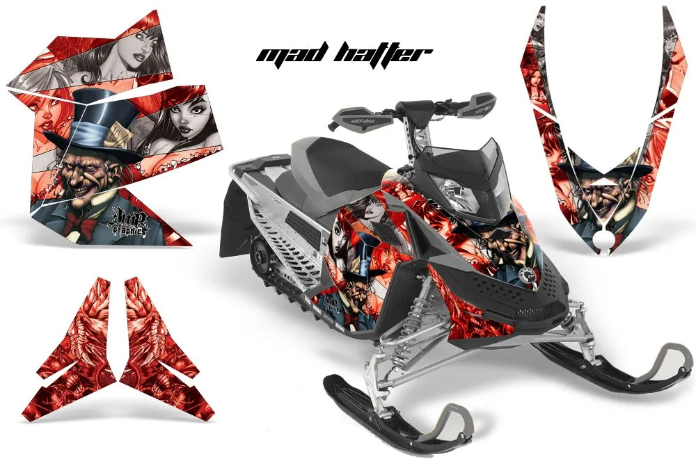 Ski Doo Rev XP Sled Graphic Kit - 2008-2012 Mad Hatter Red