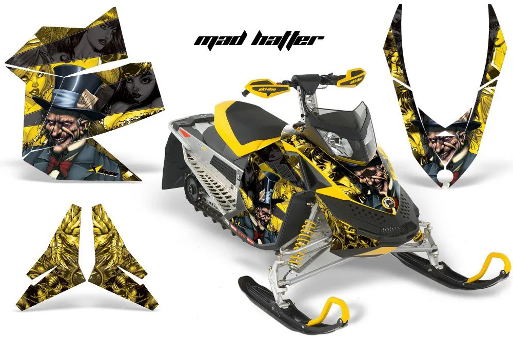 Ski Doo Rev XP Sled Graphic Kit - 2008-2012 Mad Hatter Yellow