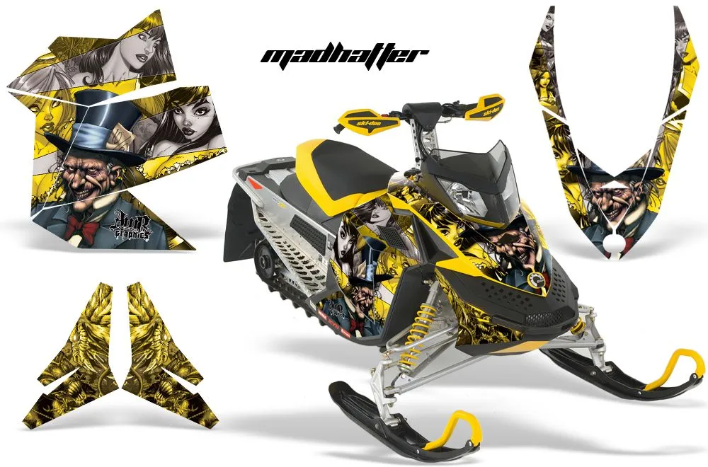 Ski Doo Rev XP Sled Graphic Kit - 2008-2012 Mad Hatter Yellow