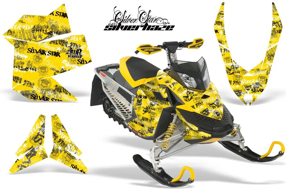 Ski Doo Rev XP Sled Graphic Kit - 2008-2012 Silver Star - Silverhaze Yellow