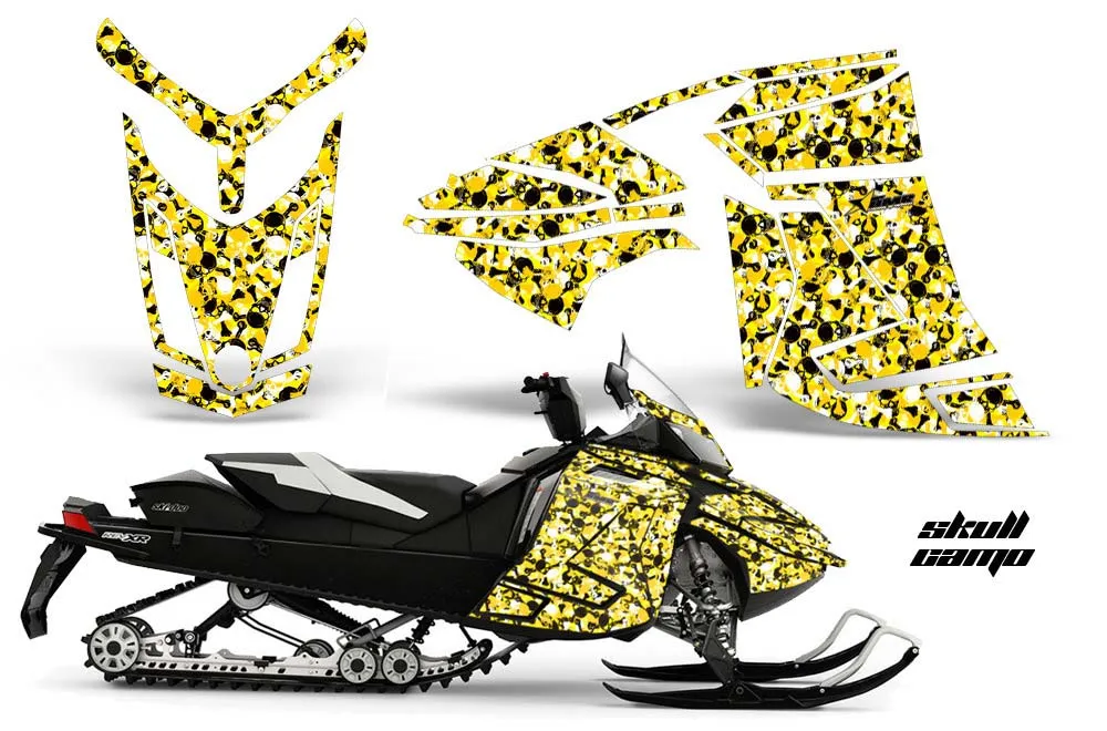 Ski Doo Rev XR Sled Graphic Kit - 2009-2015 Skull Camo Yellow