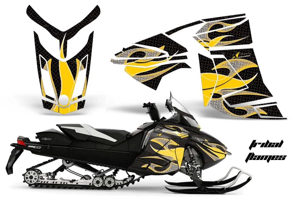 Ski Doo Rev XR Sled Graphic Kit - 2009-2015 Tribal Flames Yellow