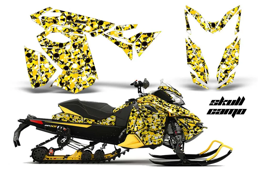 Ski Doo Rev XS Sled Graphic Kit - 2013-2014 Skull Camo Yellow