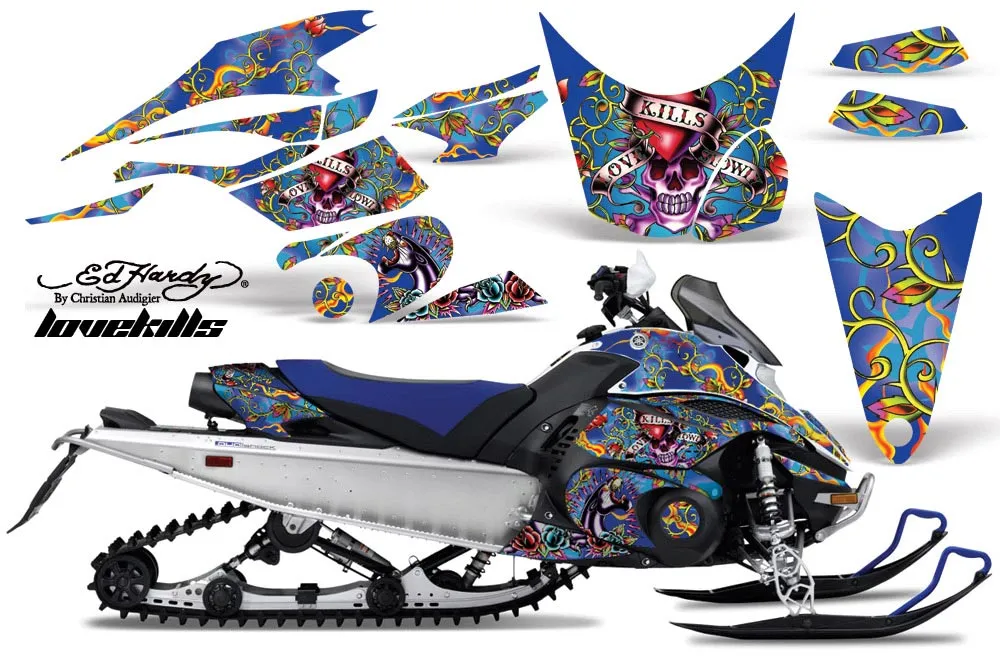 Yamaha FX Nytro Sled Graphic Kit - 2008-2014 Ed Hardy - Love Kills Blue