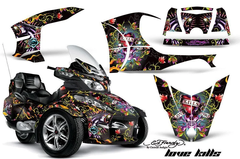 Can Am BRP (RTS) Spyder w/ Trim Kit Graphic Kit - 2010-2013 Ed Hardy Love Kills Black