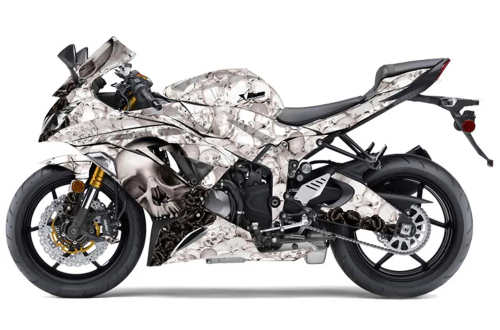 Kawasaki 636 ZX6-R Ninja Graphic Kit - 2013-2016 Bone Collector White
