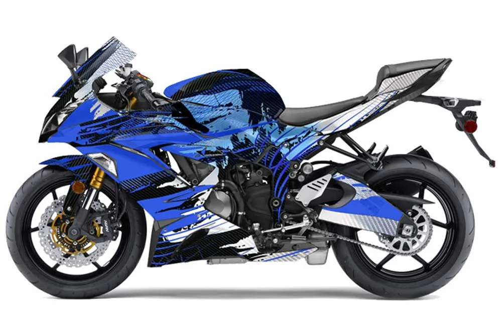 Kawasaki 636 ZX6-R Ninja Graphic Kit - 2013-2016 Carbon X Blue