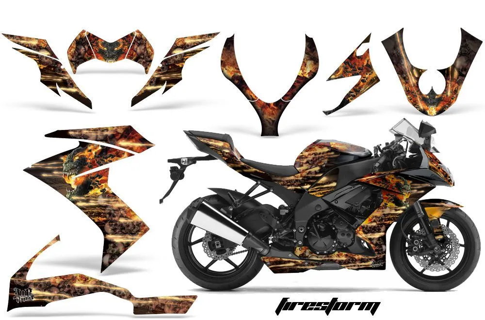 Kawasaki ZX10 Ninja Graphic Kit - 2008-2009 Firestorm Black