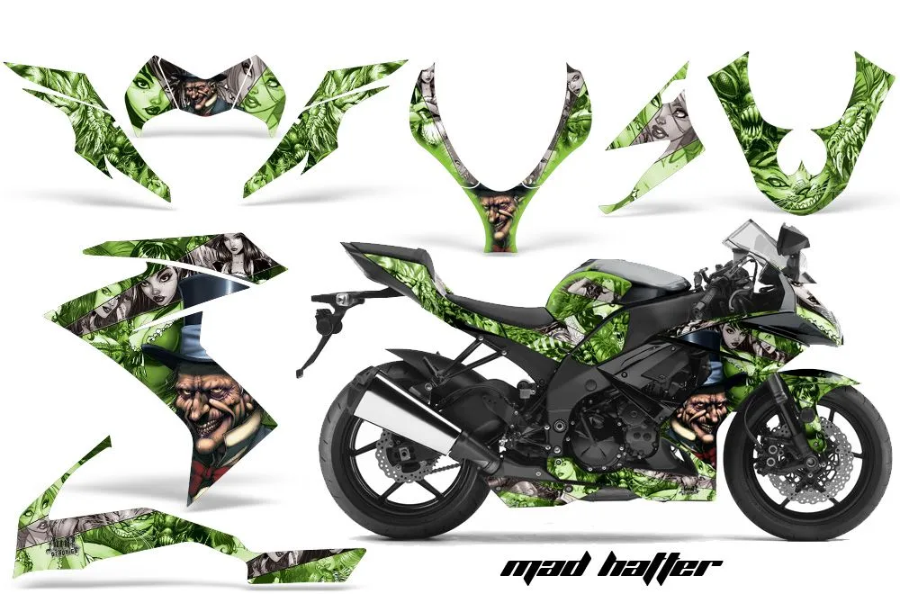 Kawasaki ZX10 Ninja Graphic Kit - 2008-2009 Mad Hatter Green