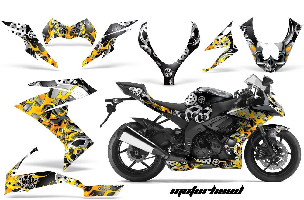 Kawasaki ZX10 Ninja Graphic Kit - 2008-2009 Motorhead Black