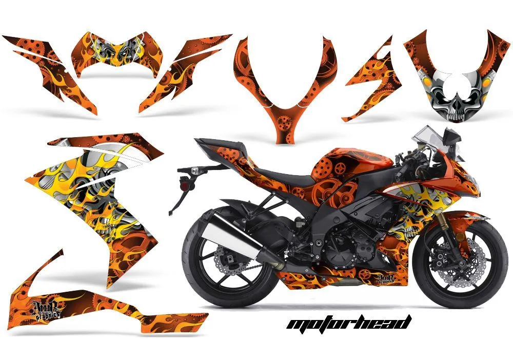 Kawasaki ZX10 Ninja Graphic Kit - 2008-2009 Motorhead Orange