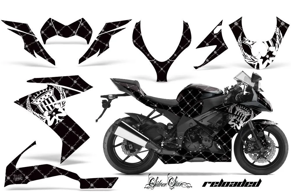 Kawasaki ZX10 Ninja Graphic Kit - 2008-2009 Silver Star Reloaded Black