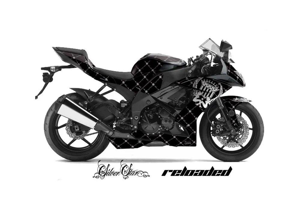 Kawasaki ZX10 Ninja Graphic Kit - 2008-2009 Silver Star Reloaded Black