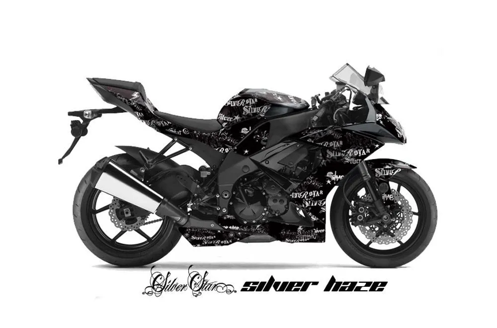 Kawasaki ZX10 Ninja Graphic Kit - 2008-2009 Silver Star Silverhaze Black