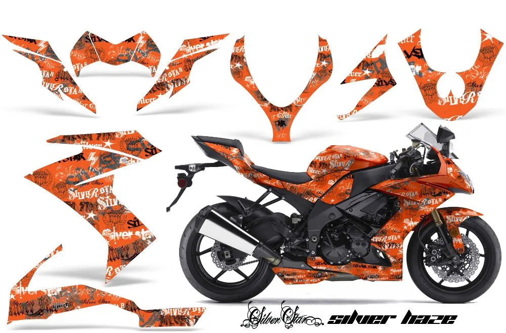 Kawasaki ZX10 Ninja Graphic Kit - 2008-2009 Silver Star Silverhaze Orange