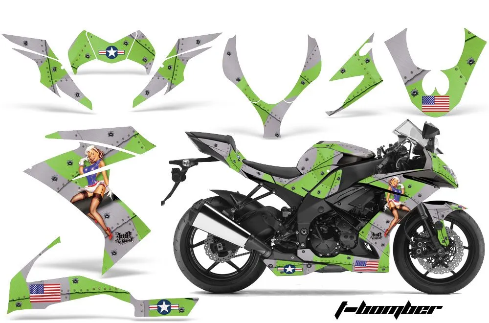 Kawasaki ZX10 Ninja Graphic Kit - 2008-2009 T Bomber Green