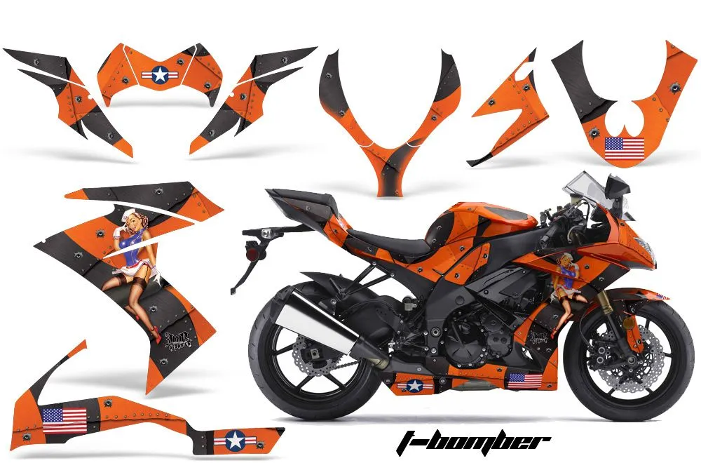 Kawasaki ZX10 Ninja Graphic Kit - 2008-2009 T Bomber Orange