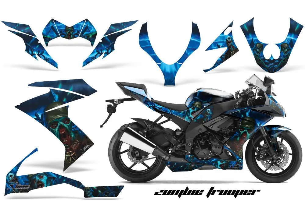 Kawasaki ZX10 Ninja Graphic Kit - 2008-2009 Zombie Trooper Blue