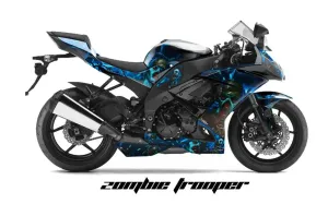 Kawasaki ZX10 Ninja Graphic Kit - 2008-2009 Zombie Trooper Blue