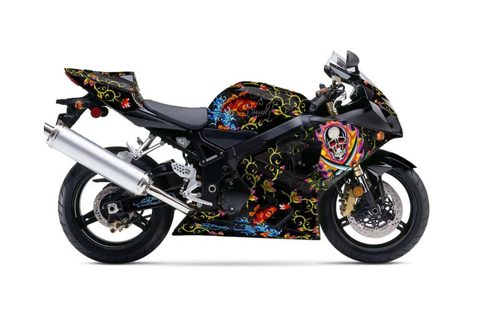 Suzuki GSXR 600 / 750 Graphic Kit - 2004-2005 Ed Hardy Pirates Black