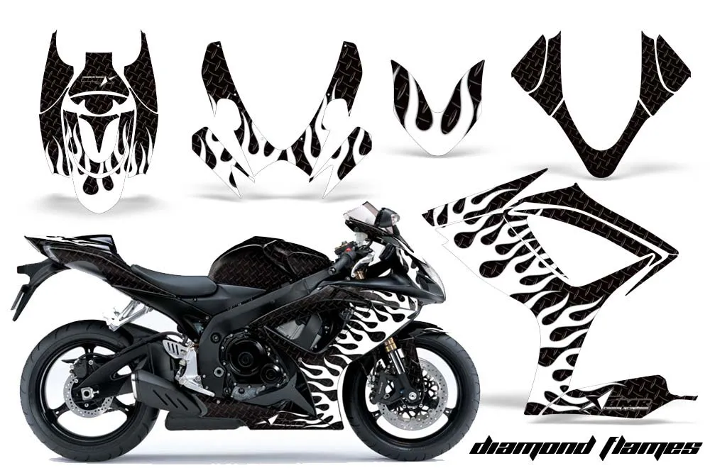 Suzuki GSXR 600 / 750 Graphic Kit - 2006-2007 Diamond Flames Black