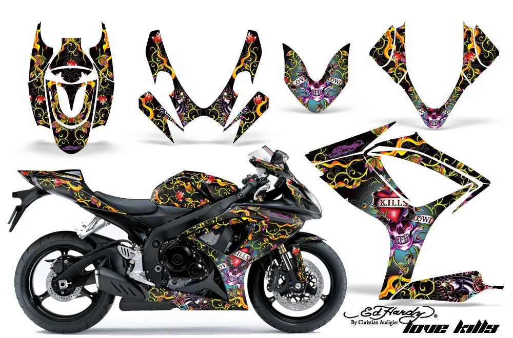 Suzuki GSXR 600 / 750 Graphic Kit - 2006-2007 Ed Hardy Love Kills Black