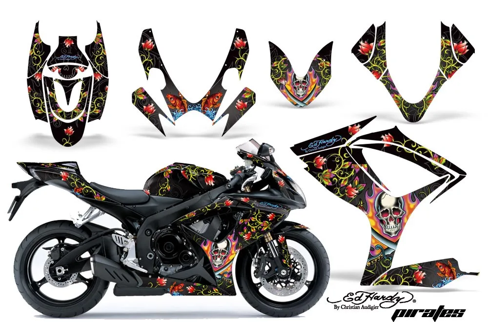 Suzuki GSXR 600 / 750 Graphic Kit - 2006-2007 Ed Hardy Pirates Black