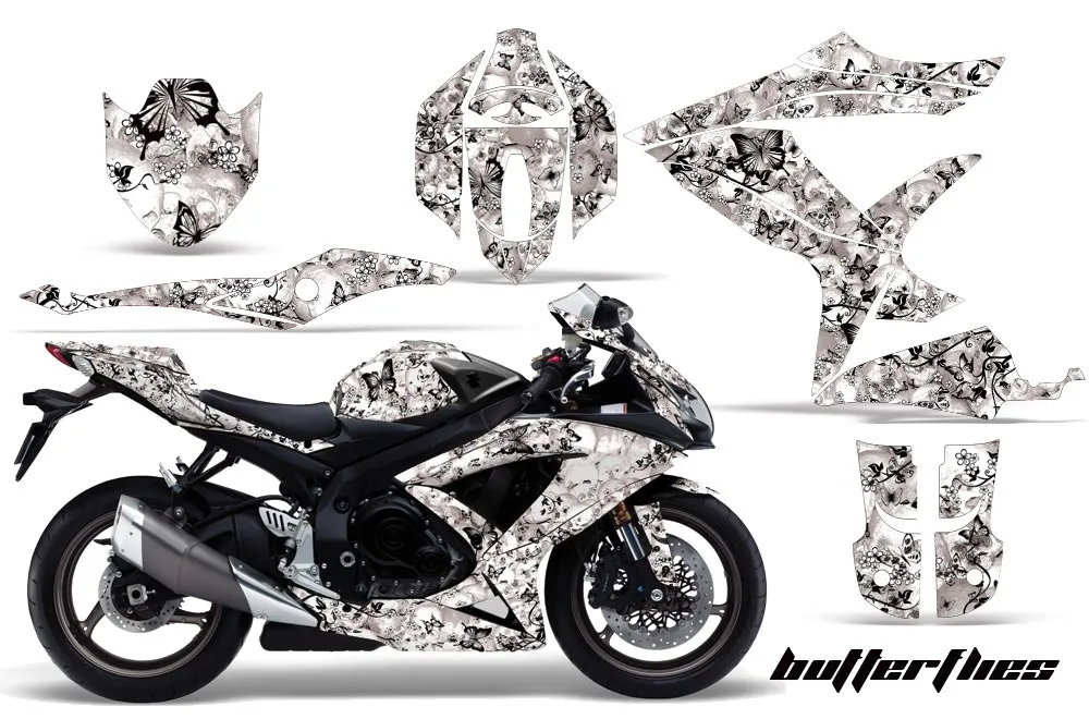Suzuki GSXR 600 / 750 Graphic Kit - 2008-2010 Butterflies White