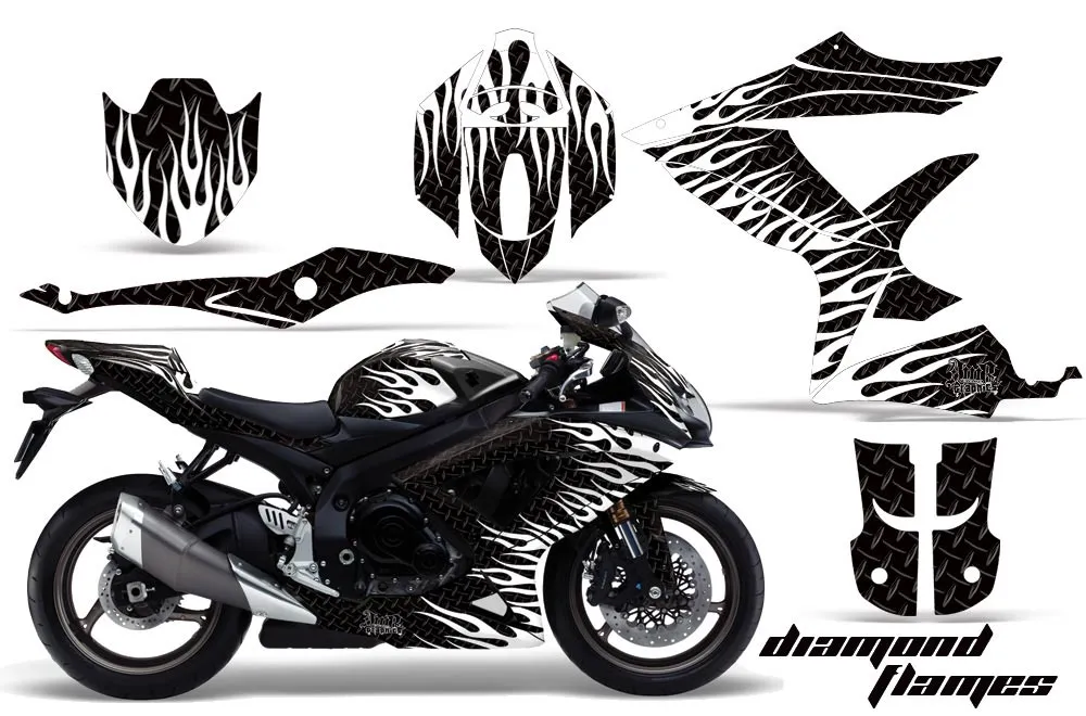 Suzuki GSXR 600 / 750 Graphic Kit - 2008-2010 Diamond Flames Black