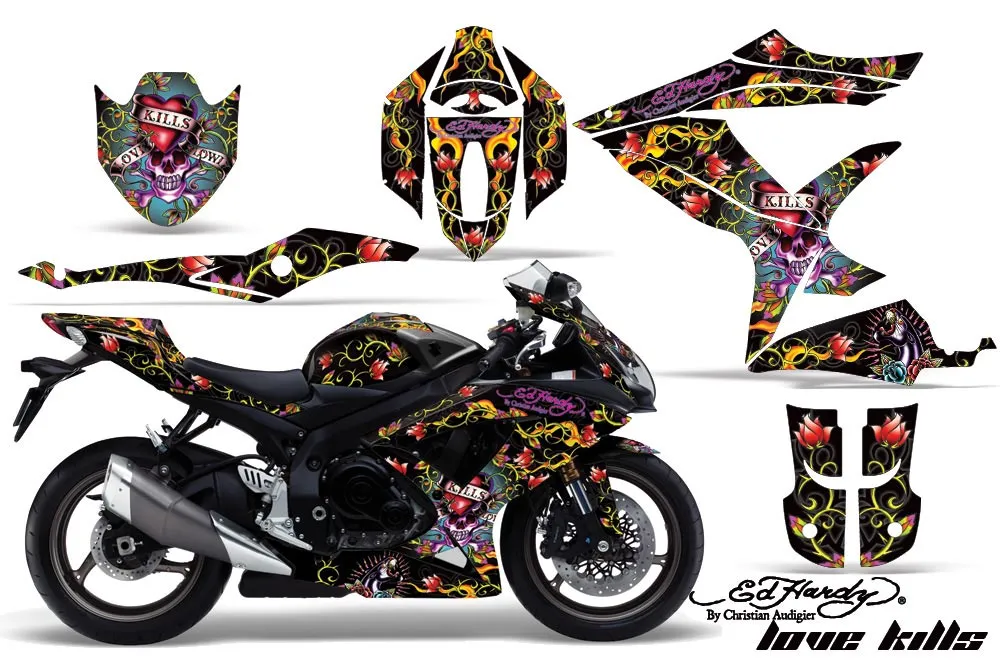 Suzuki GSXR 600 / 750 Graphic Kit - 2008-2010 Ed Hardy Love Kills Slowly Black