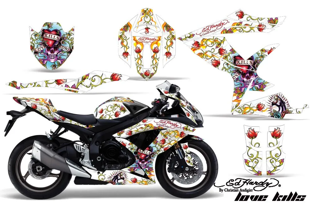 Suzuki GSXR 600 / 750 Graphic Kit - 2008-2010 Ed Hardy Love Kills Slowly White