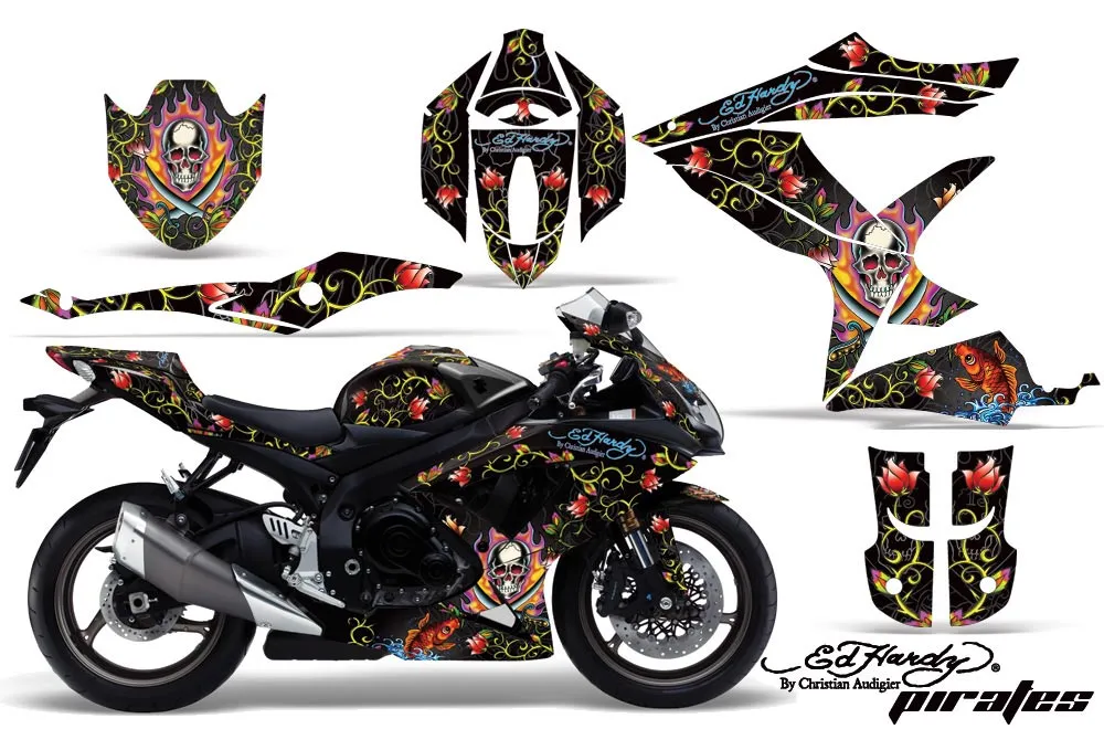 Suzuki GSXR 600 / 750 Graphic Kit - 2008-2010 Ed Hardy Pirates Black