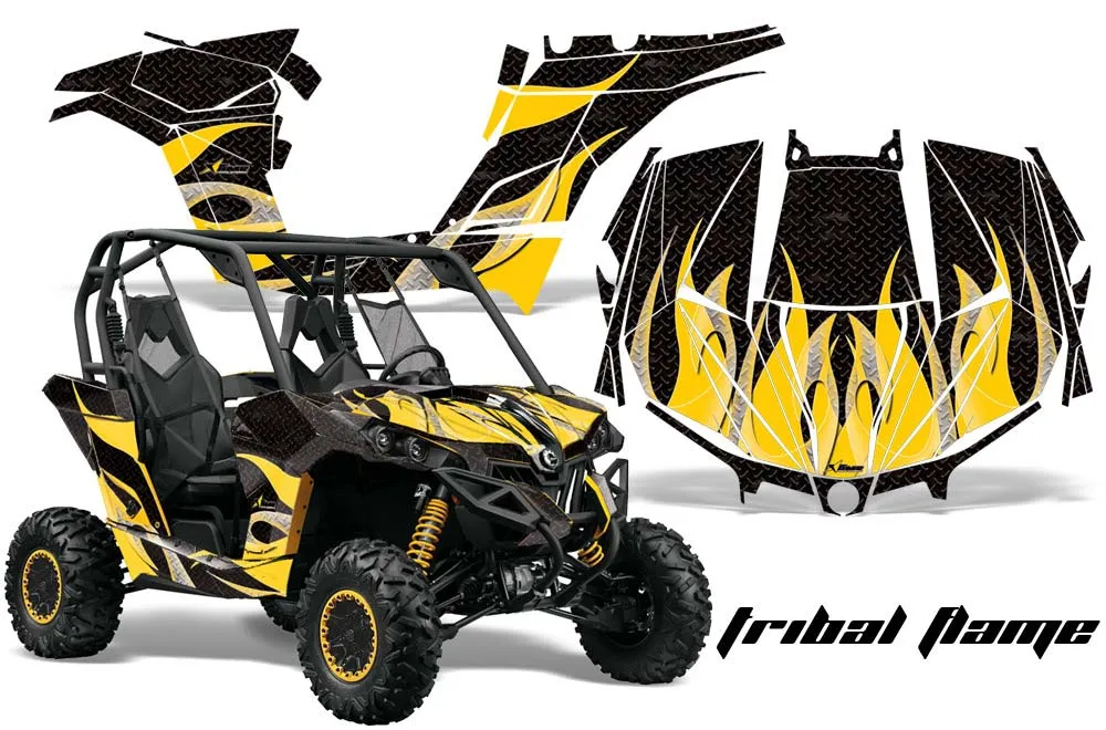 Can-Am Maverick 1000 X RS R Graphic Kit - 2013-2016 Tribal Flames Yellow