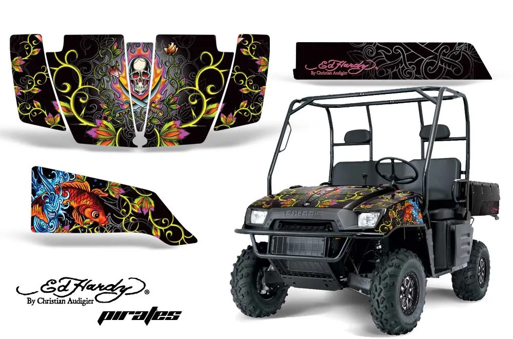 Polaris Ranger 500 / 700 XP Graphic Kit - 2005-2008 Ed Hardy - Pirates Silver