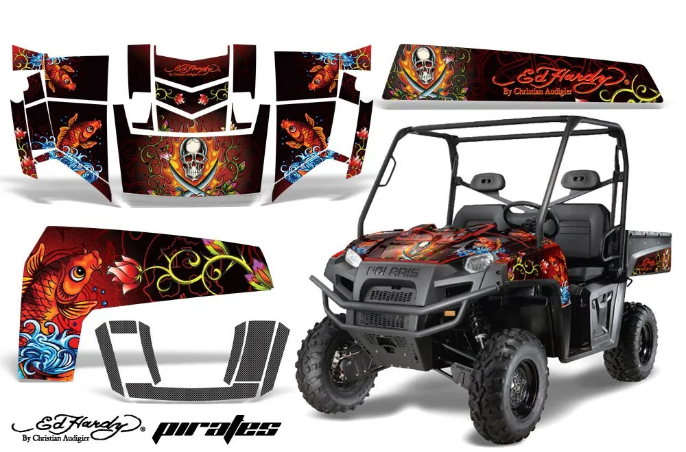 Polaris Ranger XP 500 / 700 4x4 EFI Graphic Kit - 2009 Ed Hardy Pirates Red