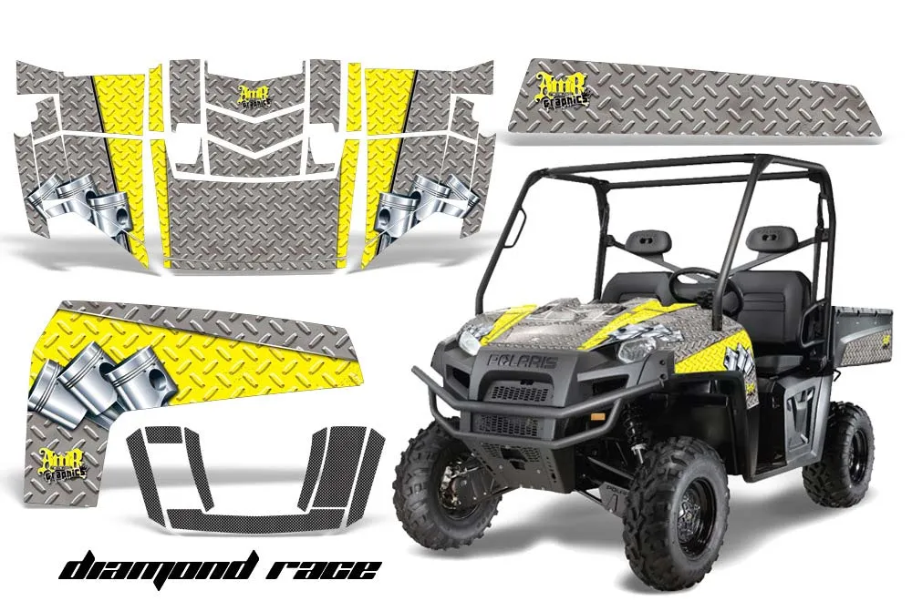 Polaris Ranger XP 500 / 800 / 900D 4x4 EFI Graphic Kit - 2010-2014 Diamond Race Yellow