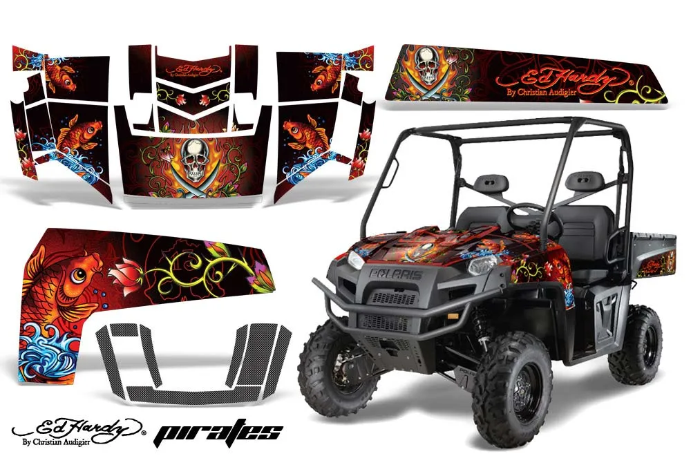 Polaris Ranger XP 500 / 800 / 900D 4x4 EFI Graphic Kit - 2010-2014 Ed Hardy - Pirates Red